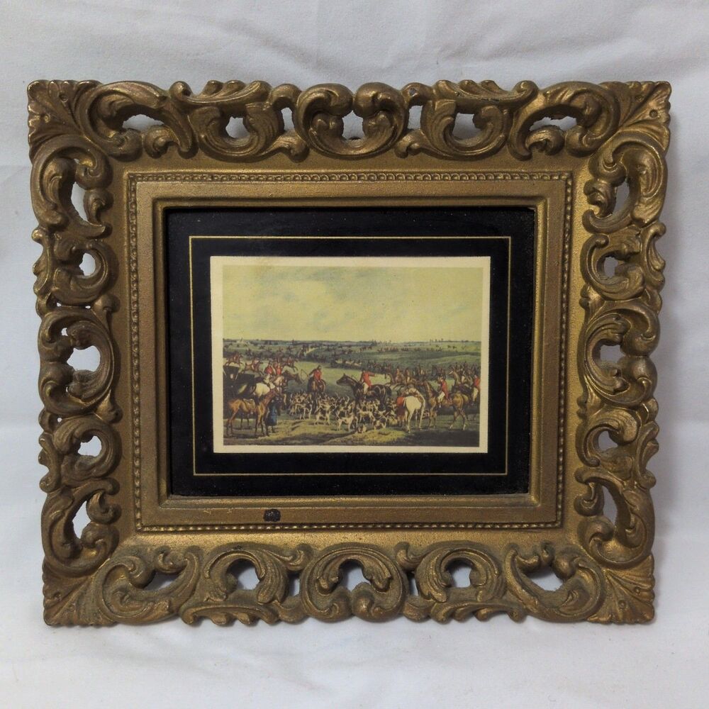 Mid Century Turner Wall Accessory Mini Ornate Framed Fox Hunt Print TMC 1011